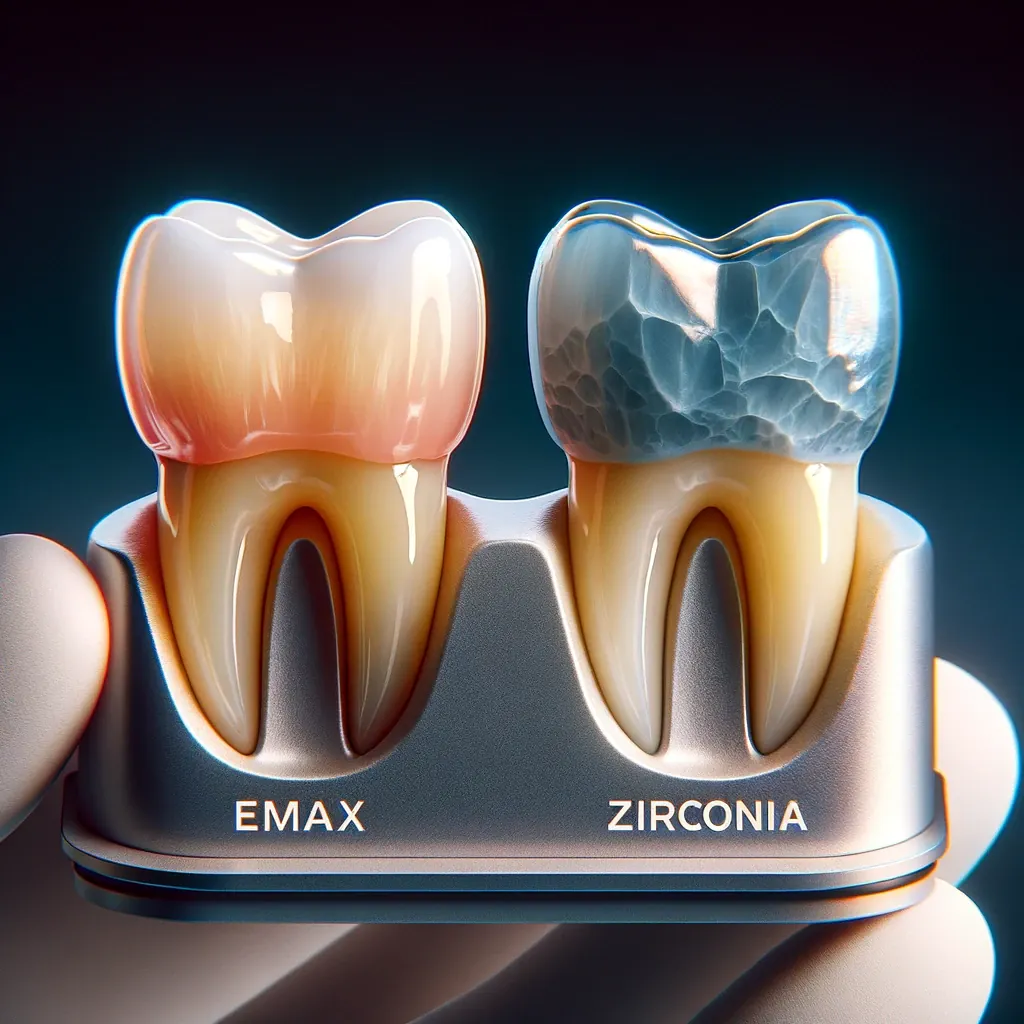 Comparison between Emax and Zirconia dental crowns showcasing their aesthetic and functional differences